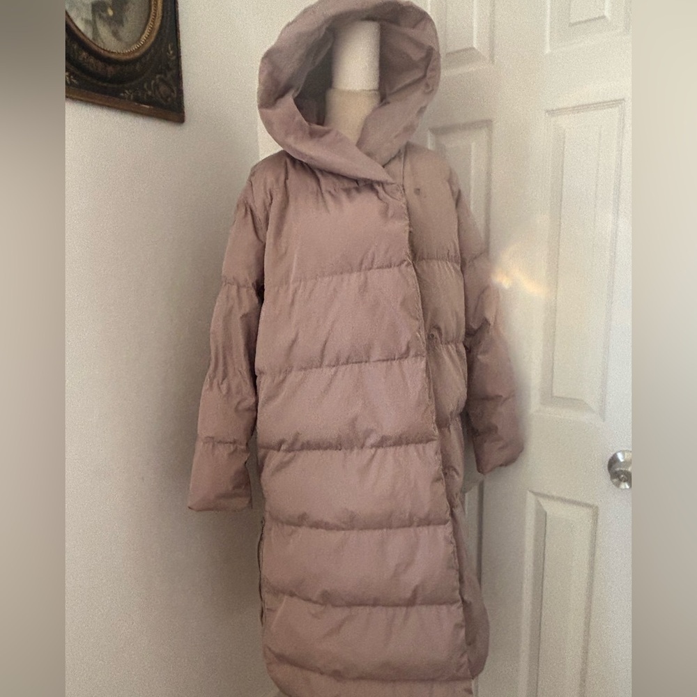 Calia Women's Small SMOKEY MAUVE Color Long Hooded Puffer Coat NEVER WORN